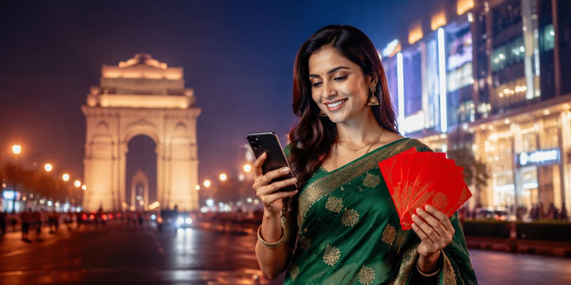 Festive Diwali red envelope bonus promotion celebration in Delhi